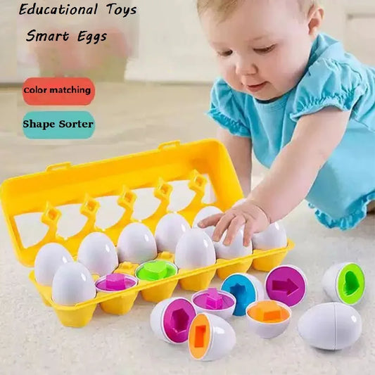 Montessori Smart Eggs Toy Baby Matching Puzzle Games Shape Sorter Educational Learning Toys For Children 2 3Y Kids Easter Gift